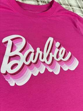 Barbie Logo T-Shirt, Girls Size XL Pink Short Sleeve Ombre Graphic Tee